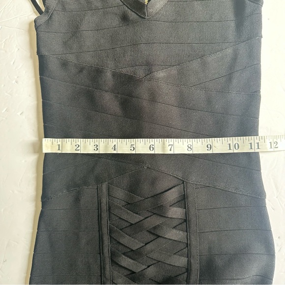 bebe Women’s Black V-Neck Bandage Corset Lace Skirt Detail Mini Dress- Size XS - Picture 14 of 16